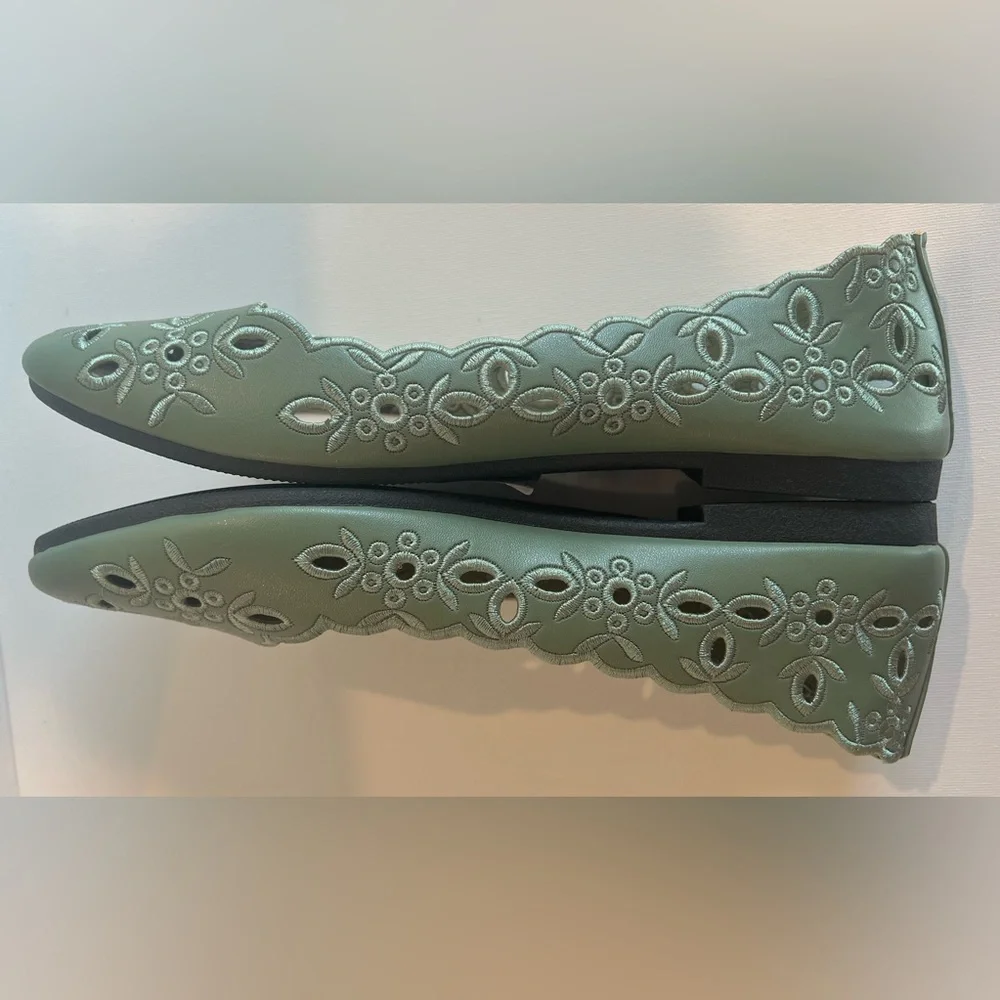 Ballet Flat Sage Green Cutout Women's Loafers - Picture 4 of 8